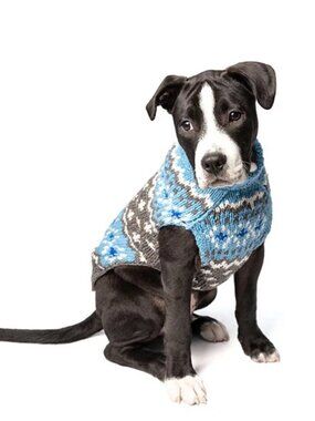 NWT Chilly Dog Light Blue Fair Isle Hand Knit Wool Dog Sweater